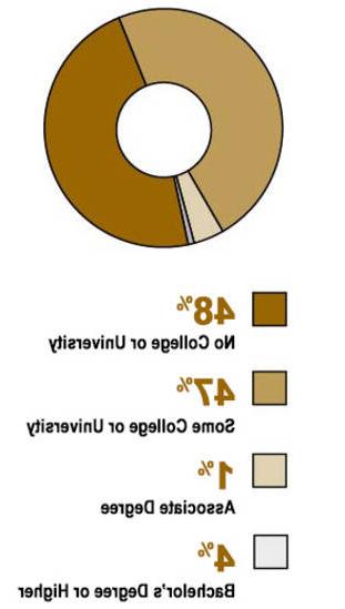 Pie chart showing percentages of student prior educational experience among MCC students: 48% No College or University, 47% Some College or University, 1% Associate Degreee, 4% Bachelor's Degree or Higher.